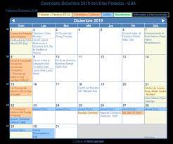 Calendario Diciembre 2019 Para Imprimir Estados Unidos