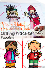 These printable sudoku puzzles are four different levels of difficulty. Winter Holidays Around The World Cutting Practice Puzzles Simple Fun For Kids