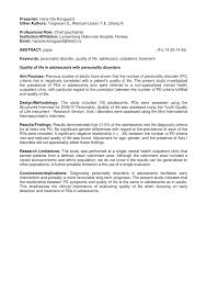 Personality disorders (pds) may be diagnosed in adolescents, but there are few reports on the prevalence in adolescents referred to general service outpatient clinics. Pdf Quality Of Life In Adolescents With Personality Disorders