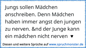 Jungs Sollen Madchen Anschreiben Denn Madchen Haben Immer Angst Den Jungen Zu Nerven Nd Der Junge Kann Ein Madchen Spruchmonster De