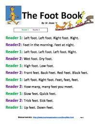 The Foot Book Readers Theater This Is The Dr Seuss Foot Book Divided Into A Script For Two Readers Grea The Foot Book Moral Stories For Kids Dr Seuss Songs