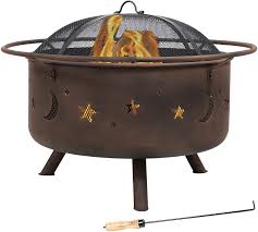 Easy diy fire pit with stacked stone. Buy Sunnydaze Cosmic Outdoor Fire Pit 30 Inch Round Bonfire Wood Burning Patio Backyard Firepit For Outside With Cooking Bbq Grill Grate Spark Screen And Fireplace Poker Celestial Design Online