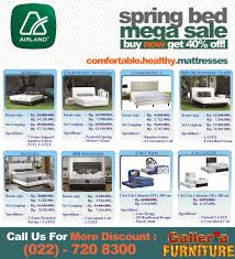 Setiap hari, potongan harga jutaan rupiah untuk seluruh tipe dan ukuran spring bed bermutu dari airland. Springbed Airland Promo Toko Galleria Furniture Bandung Toko Furniture Dan Spring Bed Dengan Harga Diskon