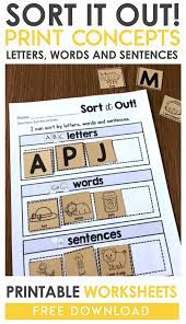 Print Concepts Sort Worksheets Math Centers Math Centers Kindergarten Teaching Freebies