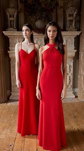 Jenny Yoo 2018 Bridesmaids Knit Crepe Long Styles Shown In Lipstick Red The Kayleigh Dress Features A Tre Red Bridesmaid Dresses Crepe Wedding Dress Dresses