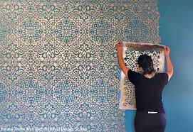 How To Stencil A Wallpaper Look For Less Moroccan Wall Stencils Stencils Wall Stencil Painting On Walls