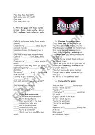 Printable worksheets, flashcards, word games and activities. Song Sunflower Post Malone Esl Worksheet By Digorita