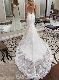 Ericdress Mermaid Button Backless Lace Wedding Dress Backless Lace Wedding Dress Church Wedding Dress Bridal Dresses Lace