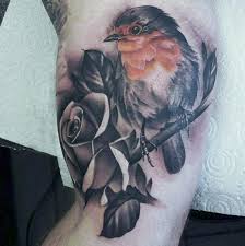 Bird And Rose Tattoo Simple Image Result For Robin In Flowers Tattoo Realist Tattoo Robin Bird Tattoos Robin Tattoo