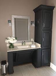 Benches and wall handles , combined with shelving units and wall shelves made of stainless steel improve modern bathroom design for people with disabilities. Accessible Vanity Painted Bm Wrought Iron Walls Sw Sticks And Stones Wheelcha Accessible Bathroom Design Accessible Bathroom Remodel Accessible Bathroom Sink