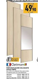 Porte de placard dressing & aménagement porte d'intérieur verrière. Offre Porte De Placard Coulissante Acacia Creme Optimum Chez Brico Cash