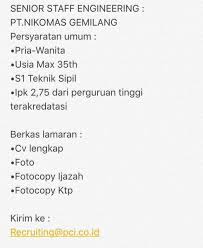 Home » unlabelled syarat melamar kerja di pt nikomas gemilang : Info Lowongan Kerja Lowkeridn Twitter