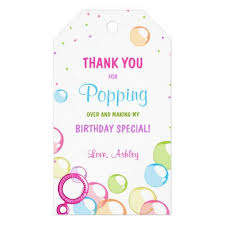 Birthday Thank You Gift Bubble Birthday Thank You Favor Gift Tag Girl Pink Zazzle Com Bubble Birthday Bubble Birthday Parties Bubble Party
