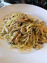 The tracy, california cook fills her light fajitas with green and red peppers, onions and chicken that's quickly marinated f. I Ate Spaghetti Aglio E Olio Garlic And Olive Oil With Organic Grilled Chicken Food