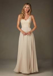 Elegant Bridesmaids Dress Featuring A Beaded Lace Bodice