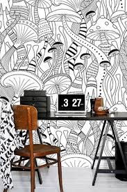 Black And White Mushroom Wallpaper Mushrooms Pattern Wallpaper Removable Wall Mural Custom Printed Self Adhesive Wallpaper Scandinavian Look Black And White Peel Stick 43 Removable Wall Murals Wall Murals Self Adhesive Wallpaper