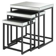 Set Of 3 Nesting Tables With Mirrored Tops And Black Steel Frames Product Small Medium And Large Nesting Tableconstructi Nesting Tables Coffee Table Table