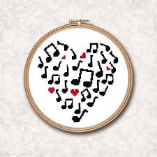 Black And White Silhouette Cross Stitch Patterns Music Notes In A Heart Black And White Silhouette Shape Etsy Counted Cross Stitch Patterns Cross Stitch Patterns Stitch Patterns