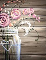 Maybe you would like to learn more about one of these? Mason Jar With Heart Blossoms Pink Flowers Acrylic Painting On Canvas Canvaspaintingart Qtipa Acrylic Painting Canvas Easy Canvas Painting Flower Painting