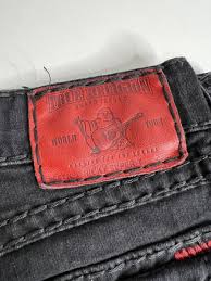 RARE True Religion Men's 38x34 Ricky Super T Black Denim Jeans Red  Stitch/Tag