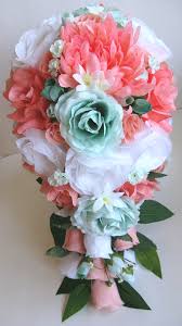 Maybe you would like to learn more about one of these? Wedding Bouquet 17 Pc Package Bridal Silk Flowers Coral Mint Peach White Cascade 339 99 Picclick