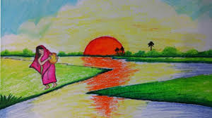 Orasnap Easy Drawing Of Sunset Scenery Drawing a scenery of sunset on the green hill step by step.how to d.