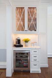 White Inset Bar In Kitchen With Lighted Glass Cabinet By Cw Design Llc Dinning Room Bar Glass Kitchen Cabinets Glass Cabinet