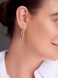 14K Yellow Gold Thick Hoop Earrings, Italian Made