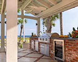 Summer Kitchen Outdoor Patio Built In Grill Coastal Home Beach House Built In Outdoor Grill Beach House Outdoor Kitchen Outdoor Kitchen Design
