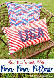 American flag red white and blue patriotic outdoor pillow. Red White And Blue Pom Pom Pillow Busy Being Jennifer