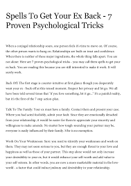 I've been in your situation many times before. Spells To Get Your Ex Back 7 Proven Psychological Tricks