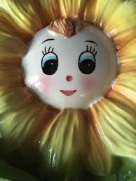 VINTAGE Japan ANTHROPOMORPHIC Daisy Flower Face WALL POCKET 3 Pc Vase  Planter