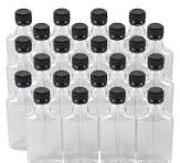 375 ml (12.7 oz.) Plastic Flask PET Clear Bottle For Beverage Liquor Sauce  Juice Honey With Tamper Evident Seal(24 Pack) (Black Lids)