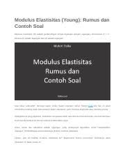 Check spelling or type a new query. Modulus Elastisitas 1 Docx Modulus Elastisitas Young Rumus Dan Contoh Soal Modulus Elastisitas E Adalah Perbandingan Antara Tegangan Dengan Regangan Course Hero