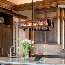 The size of the kitchen island is one of the determining factors in how to light a kitchen island. Lnc Farmhouse 5 Light Rectangle Wood Chandelier Kitchen Island Lighting Rustic Ceiling Pendant Lighting Overstock 24207078