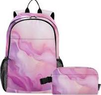 OWFKAY Kinder-Rucksack, lila und rosa Marmor-Muster, für ...