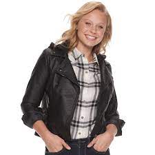 Juniors Jou Jou Moto Faux Leather Jacket With Button Faux Leather Jackets Leather Jacket Jackets