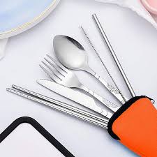 Shlotus Eating Utensil Set Utensil Travel Set Reusable Utensils With Case Silverware Set With Neoprene Case Potable Stainless Steel Lunch Box Cutler Silverware Set Cutlery Set Stainless Steel Lunch Box