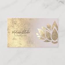 Free returns 100% satisfaction guarantee fast shipping Faux Gold Foil Lotus Logo Business Card Zazzle Com In 2021 Foil Business Cards Lotus Logo Foil Decor