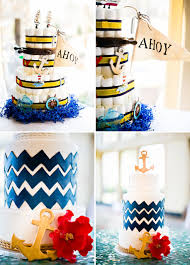 Shop for baby shower decorations in baby shower party supplies. Sailor Baby Shower Cake Ahoy Flag Blue Waves Gold Anchor The Celebration Society