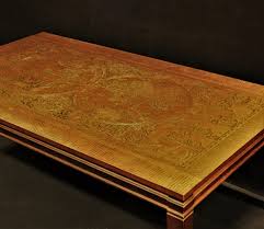 Measuring 114 w x 71 d x 38 h cm, the table is finished in a burnt orange wood stain and also has a 10mm thick beveled edged glass top to protect the world map. Coffee Table World Map On Copper Plate Furniture Tables Auctionet