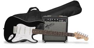 The stratocaster is ideal for beginning players and provides a comfortable playing feel. Squier Stratocaster Electric Guitar Pack With Amplifier And Gig Bag Black Guitar Co Uk
