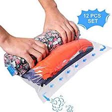 12 Stk Reise Vakuumbeutel Zum Rollen Per Hand 4 Grossen Vakuum Kleiderbeutel Kleider Aufbewahrungsbeutel Vakuumtuten Vakuu Zip Beutel Beutel Staubsaugerbeutel