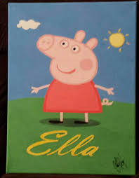 Peppa Pig Acrylic Canvas Painting Peppa Pig Painting Kids Canvas Art Pig Painting