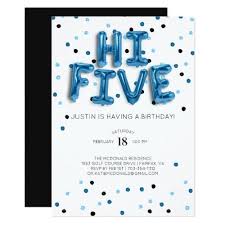 Balloon 5th Birthday Decoration Ideas For Boy Blue Balloons Hi Five 5th Birthday Invitation Zazzle Com Birthday Invitations Birthday Cards Birthday Cards For Boys