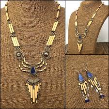 Blue Stone Necklace Bamboo Peruvian Necklace And Earrings Set Etsy Blue Stone Necklace Bamboo Earrings Earring Set