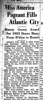 1930s New York Newspaper Articles Florence Was Born In New York City In 1912 Miss America Atlantic City Brooklyn City