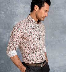 Small pattern floral men's dress shirt. Albini Beige Small Floral Print Fitted Dress Shirt By Proper Cloth