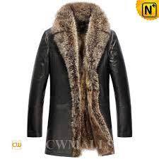Cwmalls Burlington Mens Fur Lined Leather Coat Cw857367 Men Raccoon Fur Lined Leather Coat The Collar P Mens Fur Coat Leather Coat With Fur Fur Lined Coat