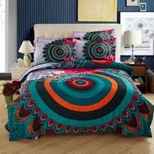 Breathe new life into your bedroom ensemble with this duvet cover set, complete with one duvet cover and two matching pillowcases (or add scandinavian style to your home with this reversible cotton quilt set featuring stripes of various geometric patterns. Teal Orange And Dark Green Vintage Boho Style Peacock Feather Pattern Circle Print Moroccan Themed Full Si Bedding Sets Silk Duvet Cover Turquoise Bedding Sets